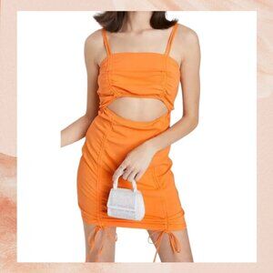 Mango Orange Cut-Out Ruched Mini Bodycon Dress
